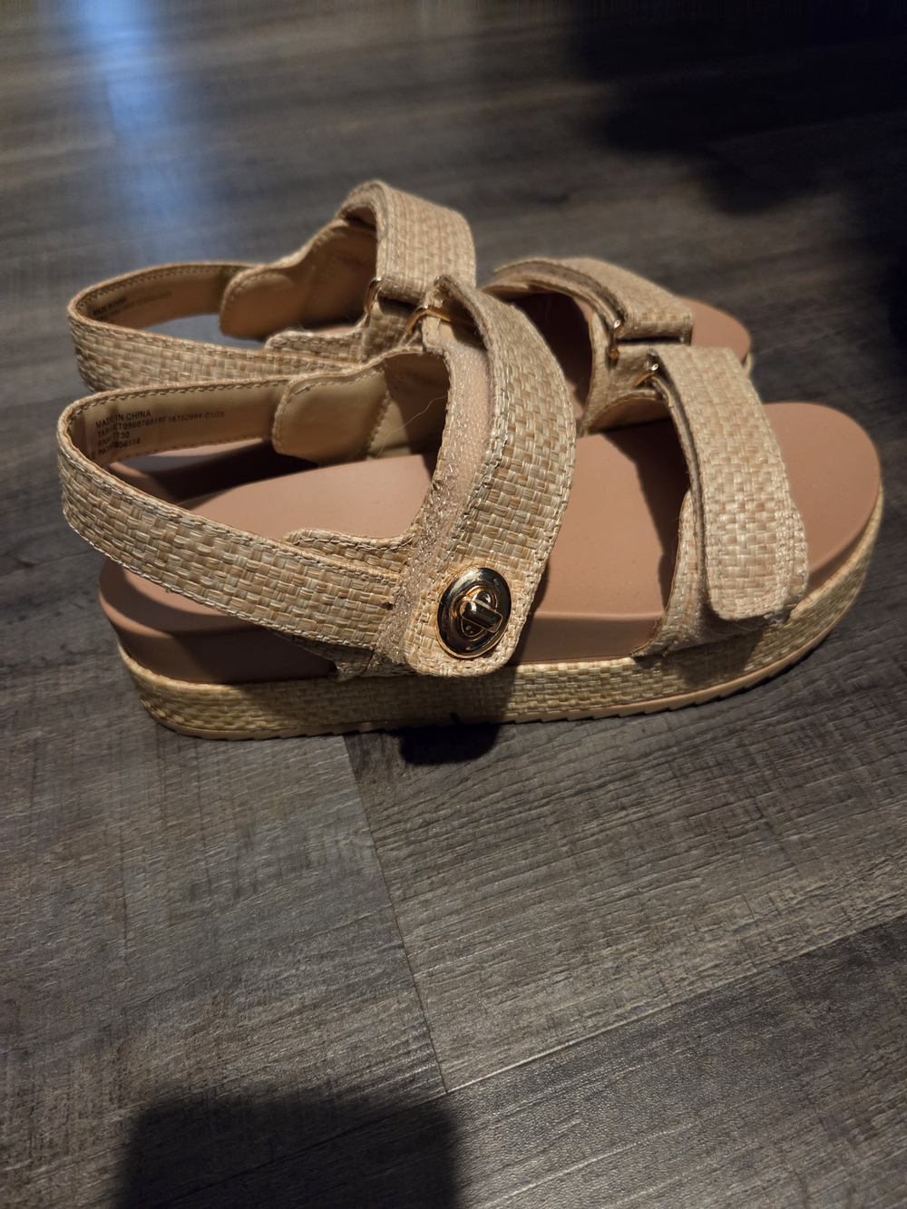 a new day Beige Woven Platform Sandals with Gold Accent